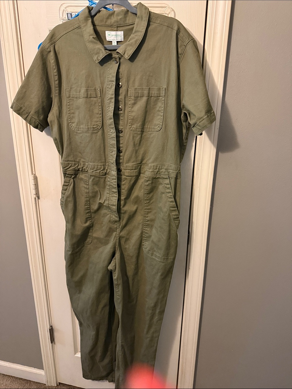 Olive Utility Short-Sleeve Jumpsuit